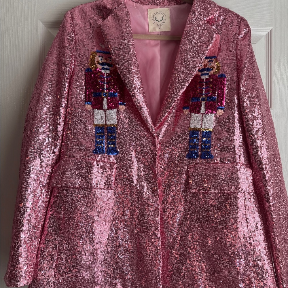 Fantastic Fawn Pink Sequin Blazer with Festive Embroidery